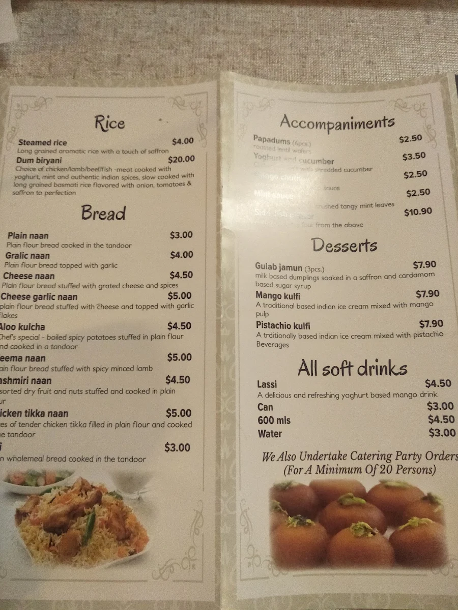 Menu, Legacy of India Moruya