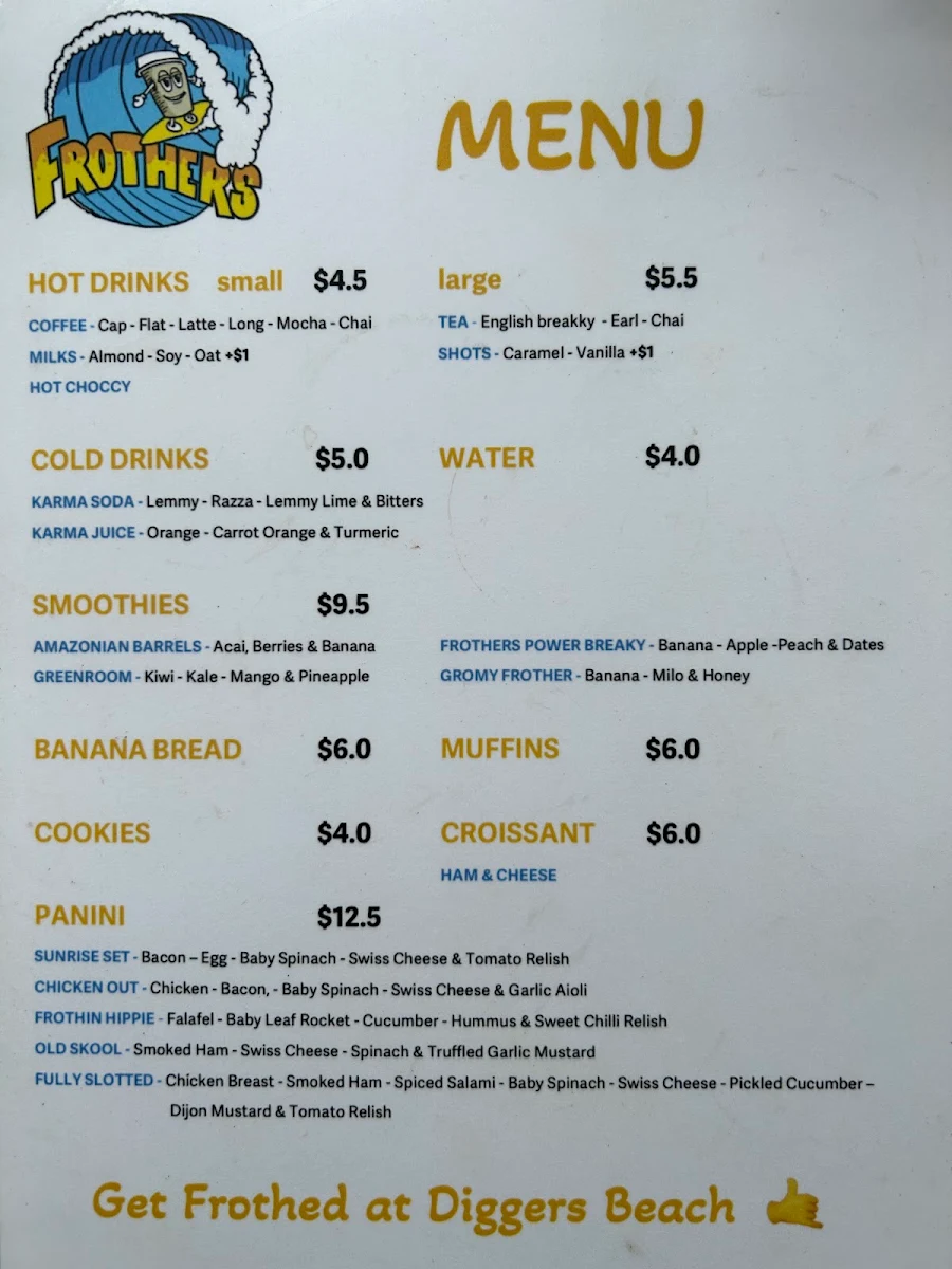 Menu, Frothers