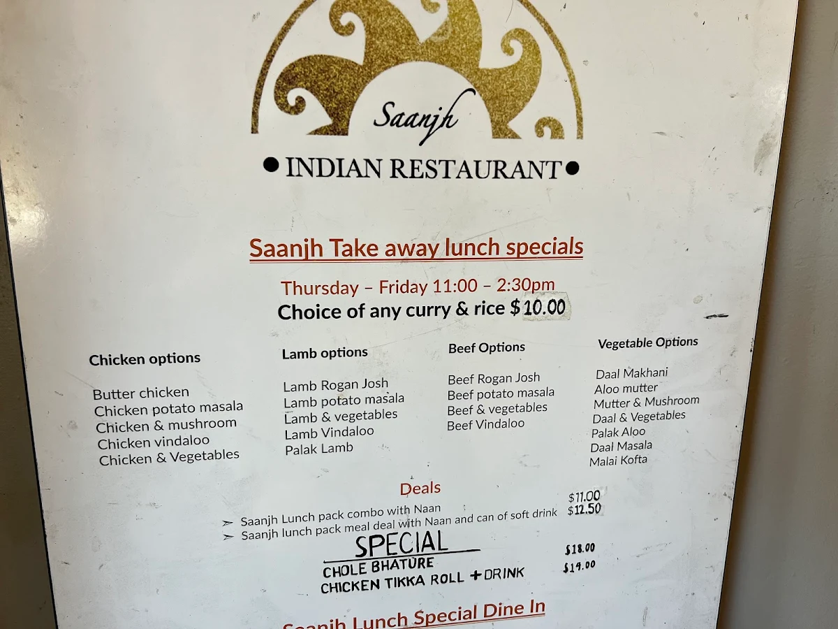 Menu, SAANJH INDIAN RESTAURANT