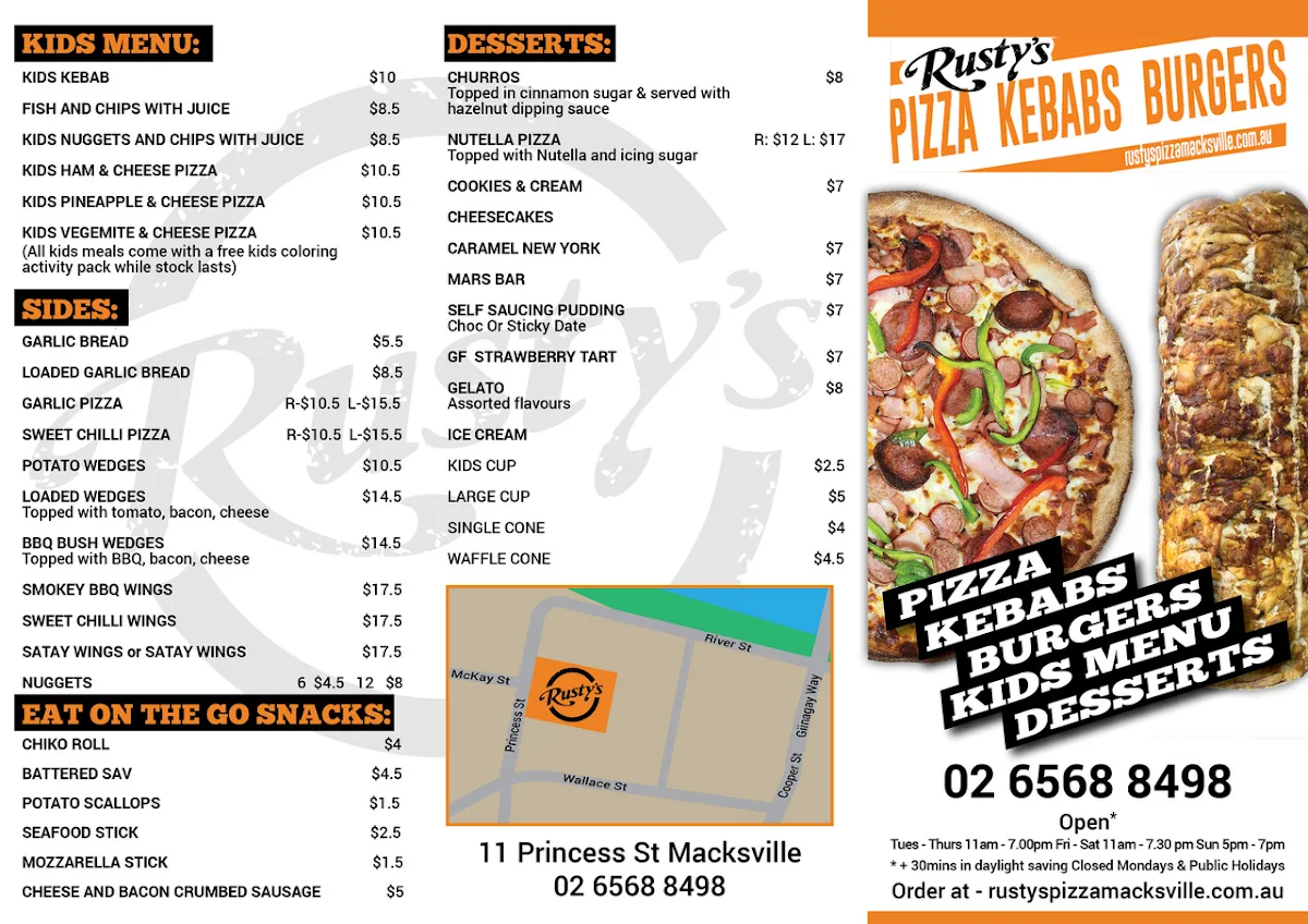 Menu, Rusty's Quality Pizza, Kebabs & More