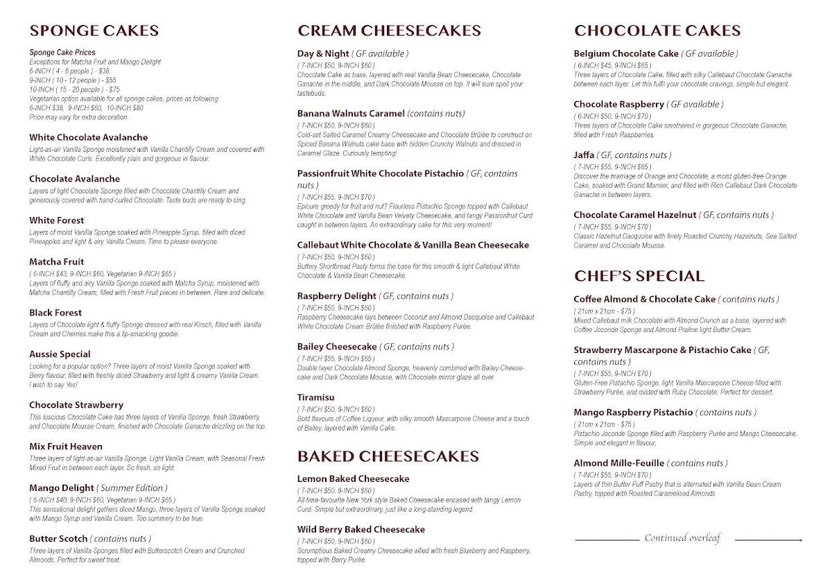 Menu, JM cake