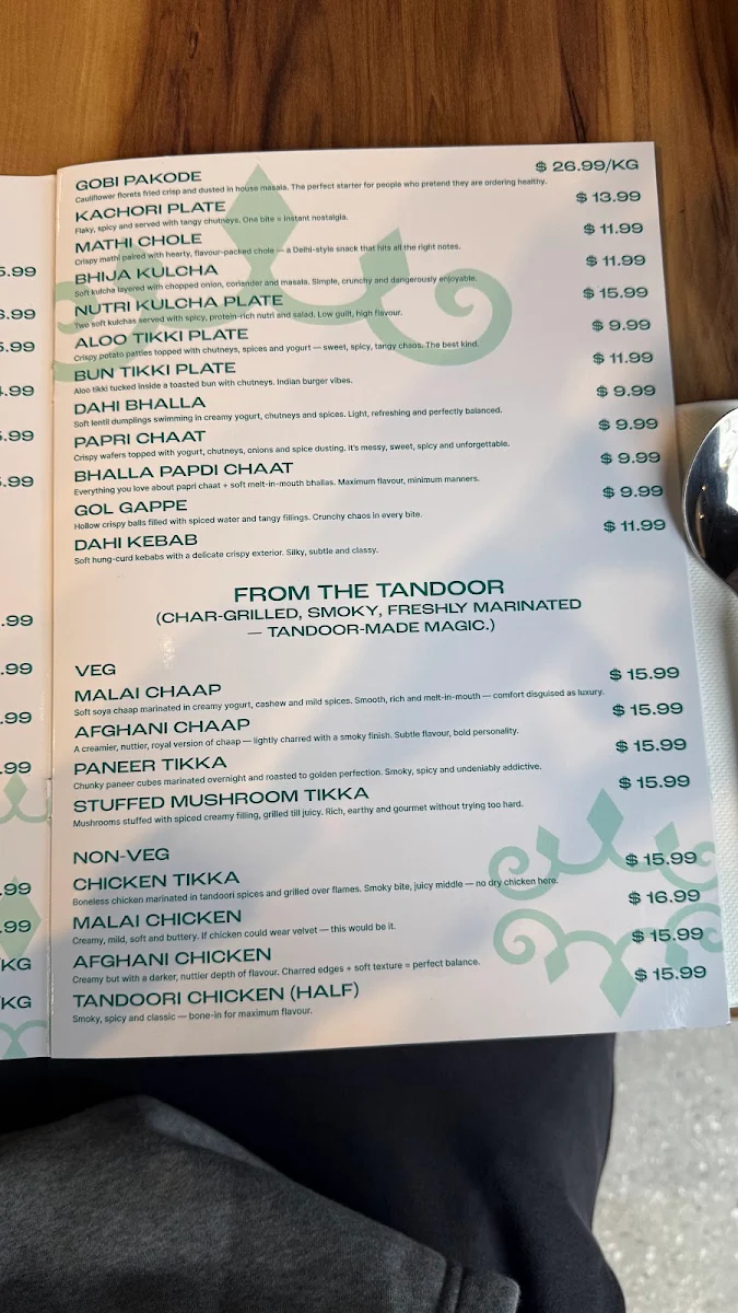 Menu, Krispy kulcha & sweets