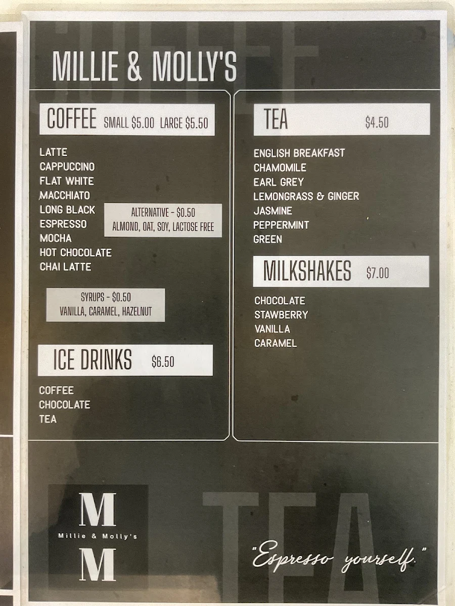 Menu, Millie & Molly’s Cafe