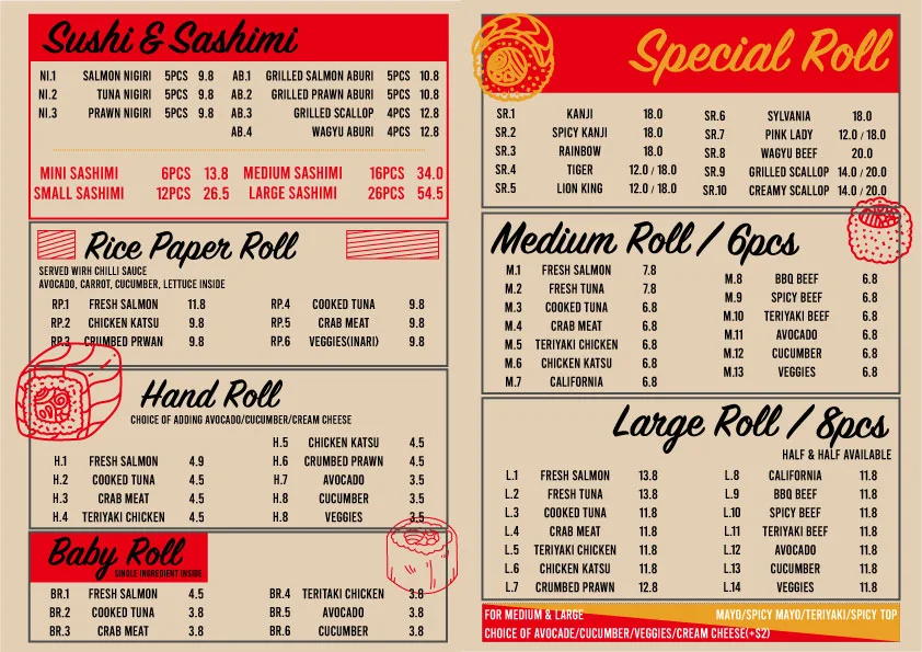 Menu, Kanji Fresh Sushi Riverwood