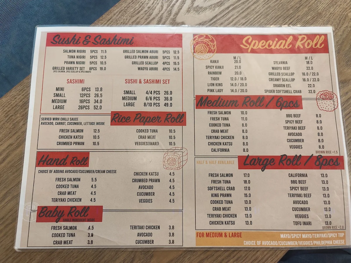 Menu, Kanji Fresh Sushi Riverwood