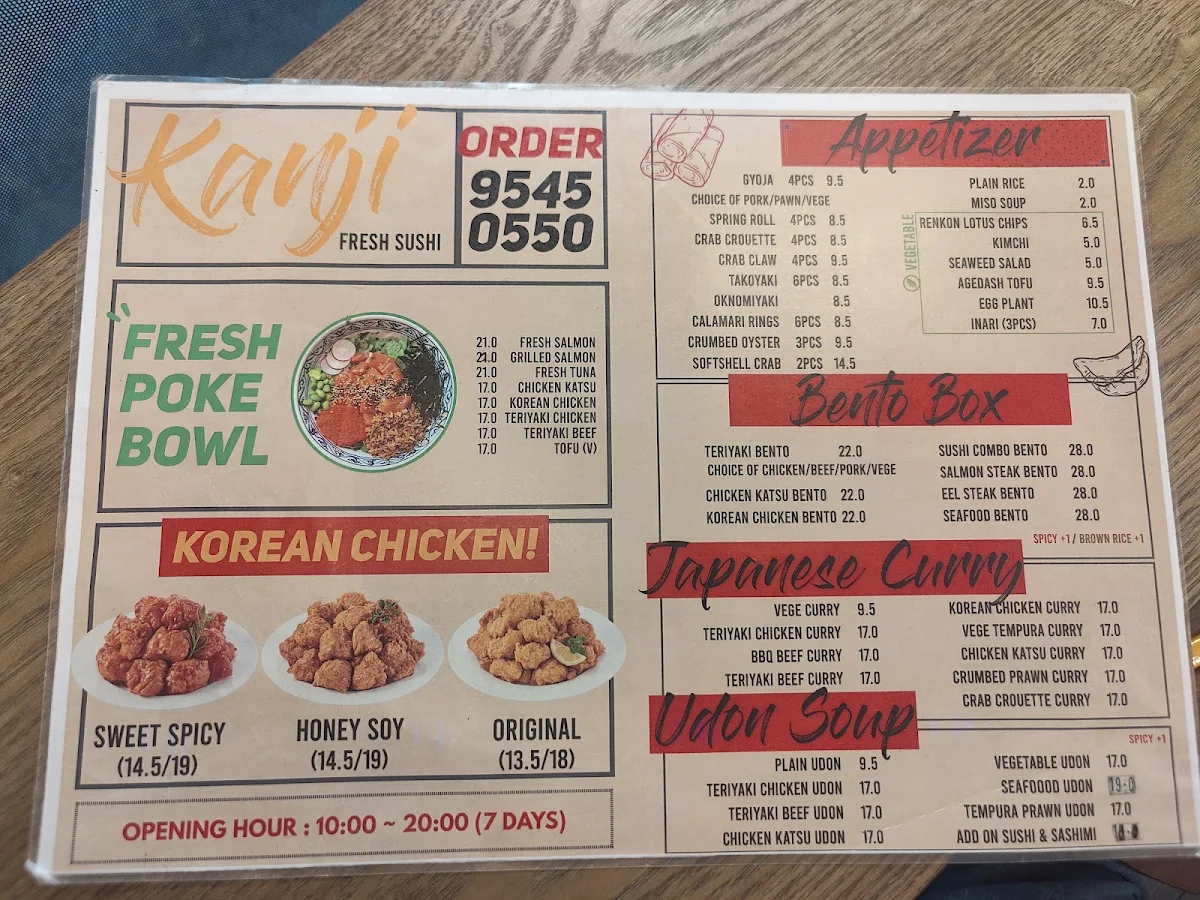 Menu, Kanji Fresh Sushi Riverwood