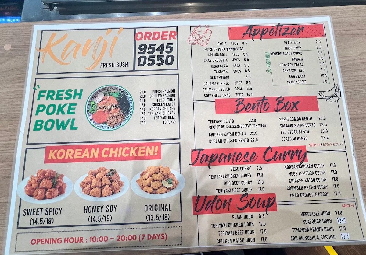 Menu, Kanji Fresh Sushi Riverwood