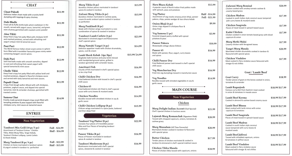Menu, Indian Accent Cuisine