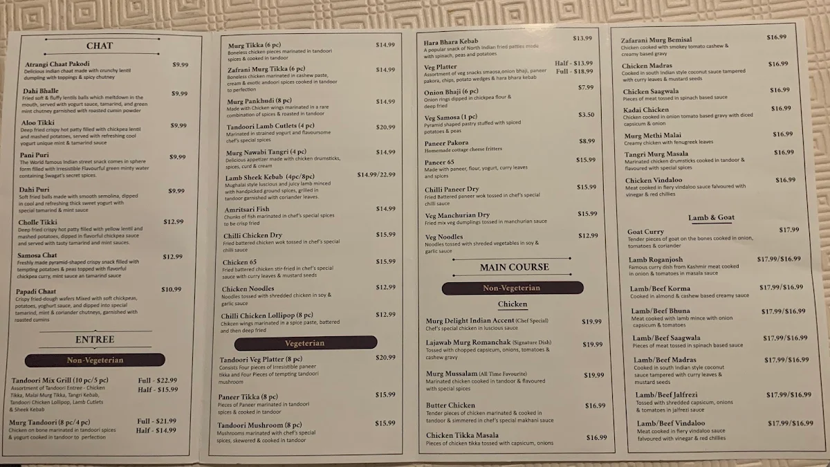 Menu, Indian Accent Cuisine