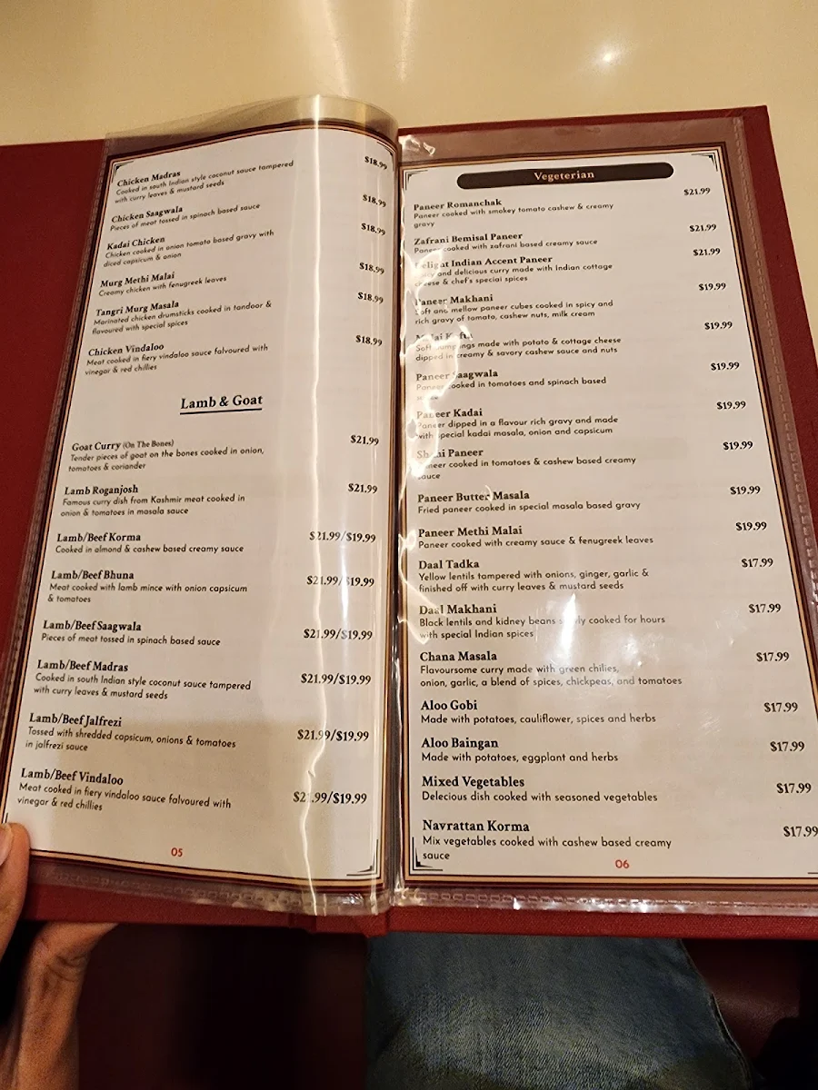 Menu, Indian Accent Cuisine