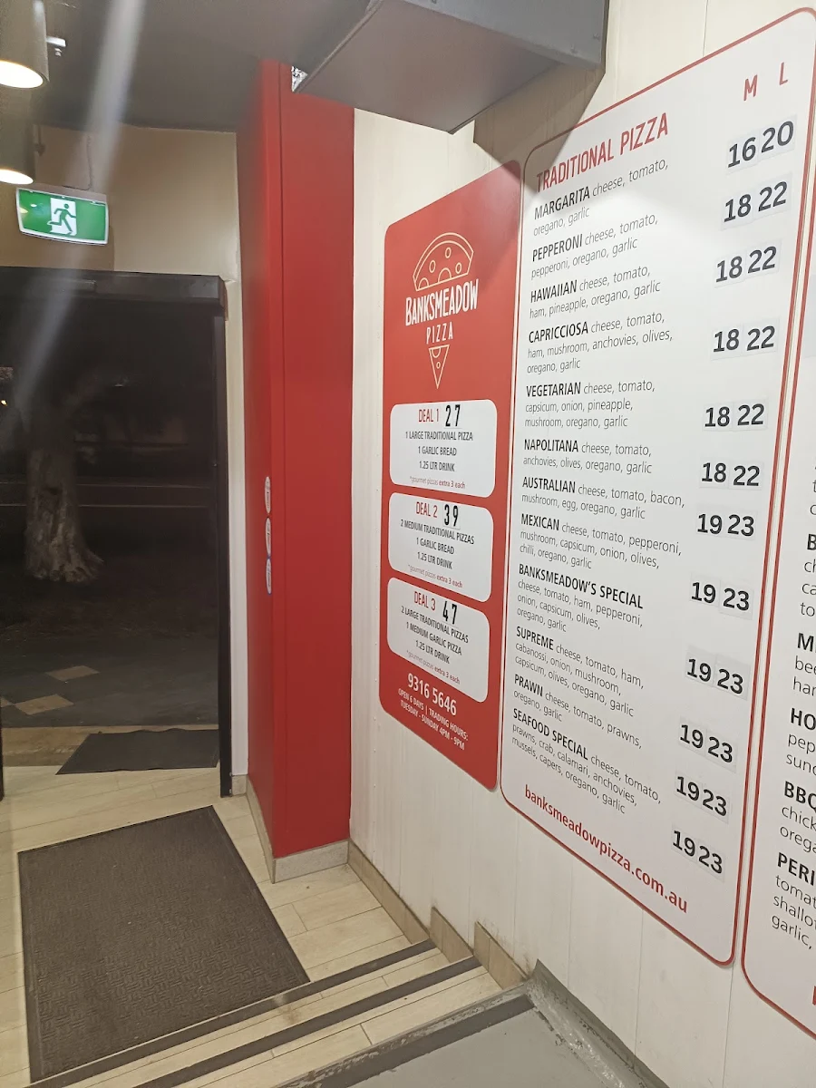Menu, Banksmeadow Pizza