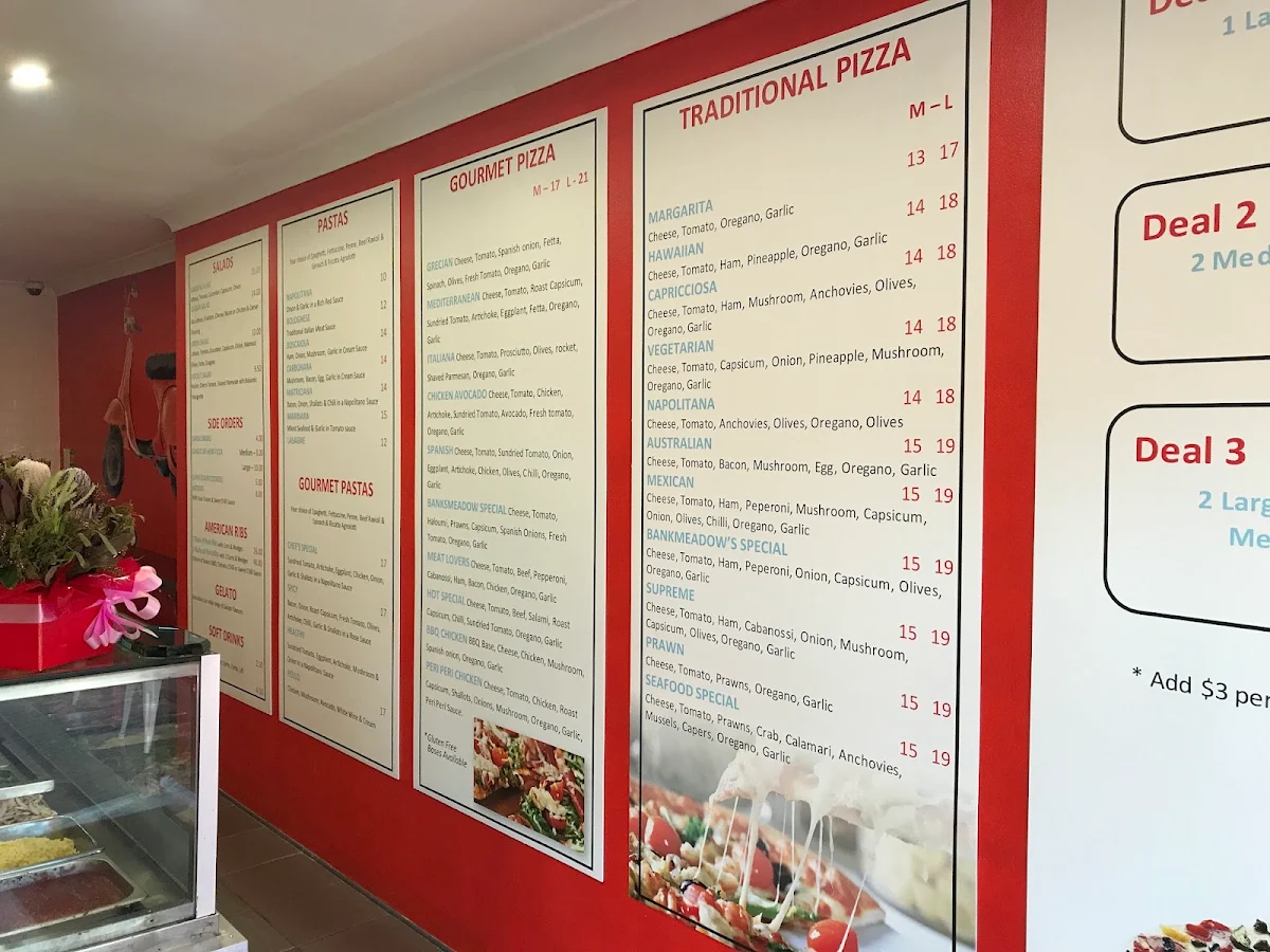 Menu, Banksmeadow Pizza
