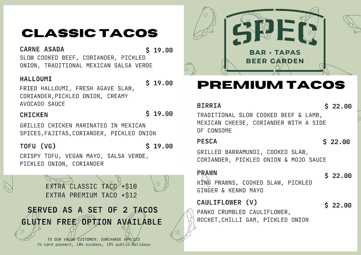 Menu, SPEC bar & tapas
