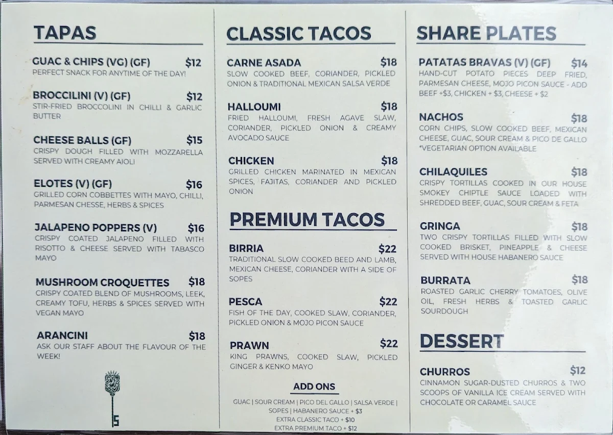 Menu, SPEC bar & tapas