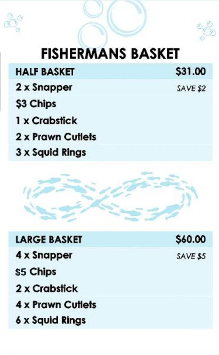 Menu, Secret Harbour Fish & Chips