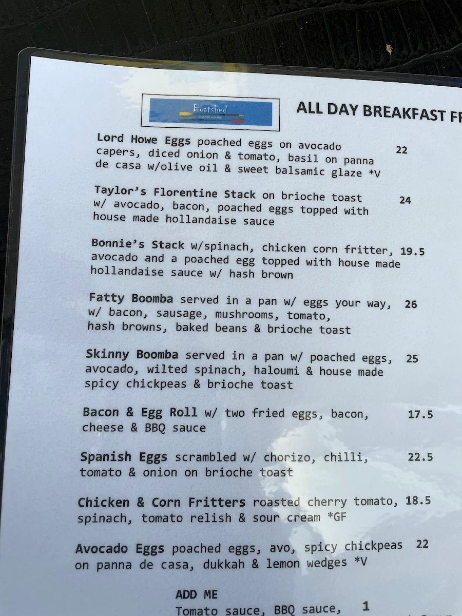 Menu, Boatshed