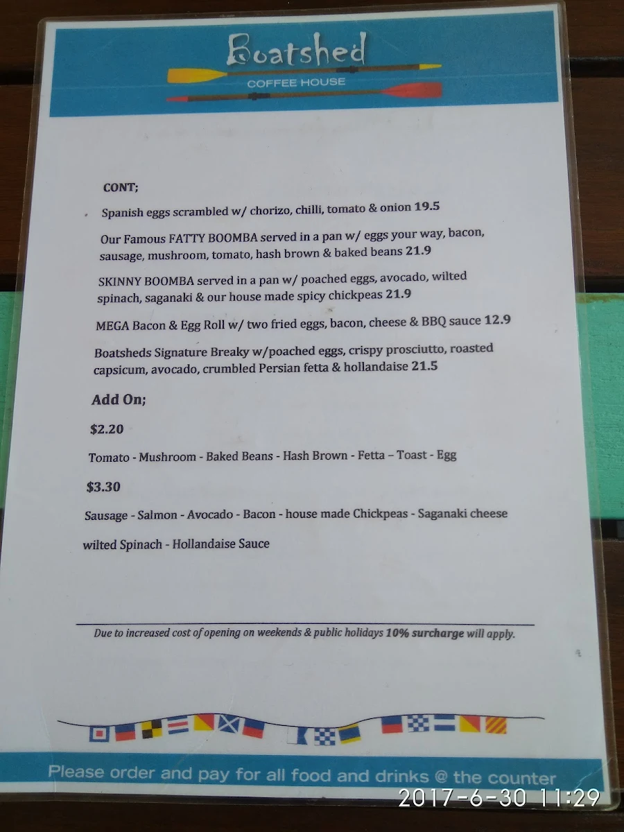 Menu, Boatshed