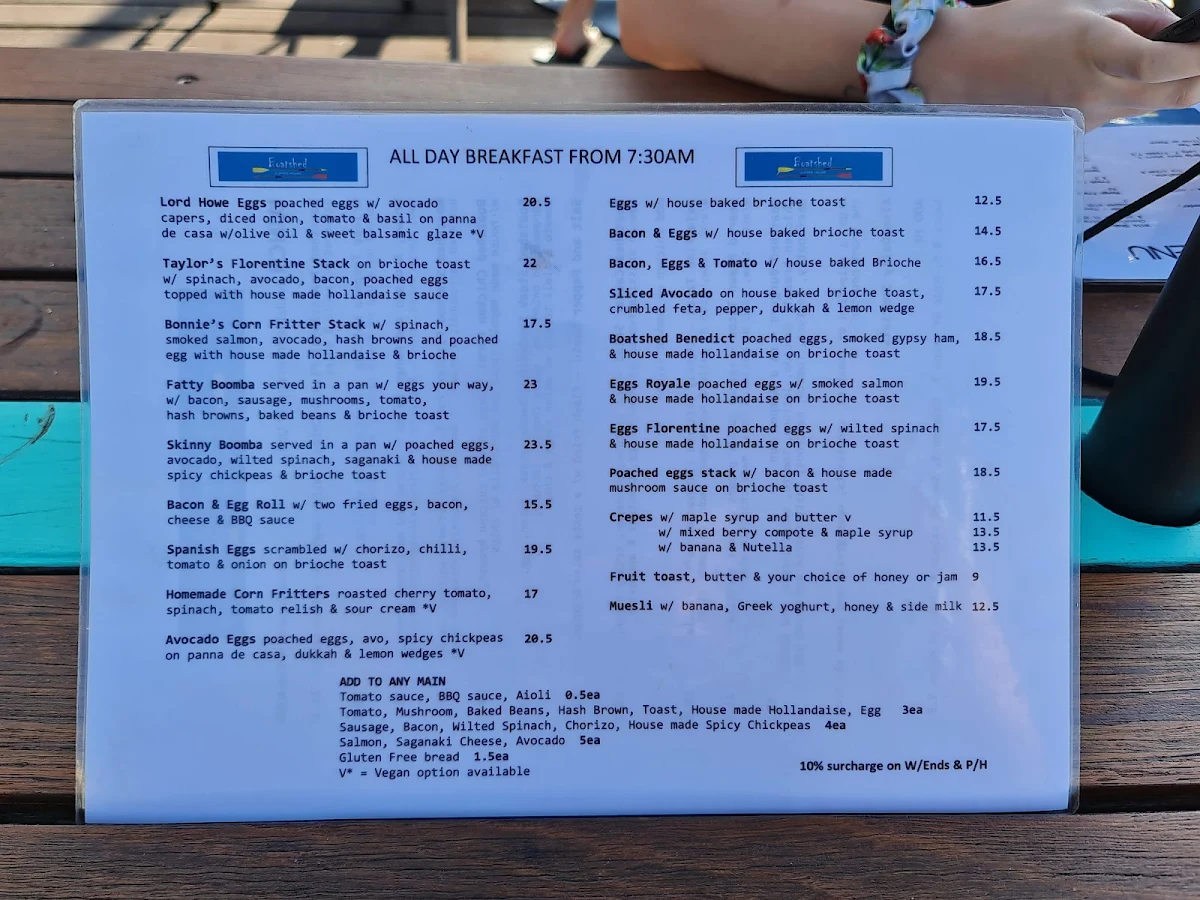 Menu, Boatshed