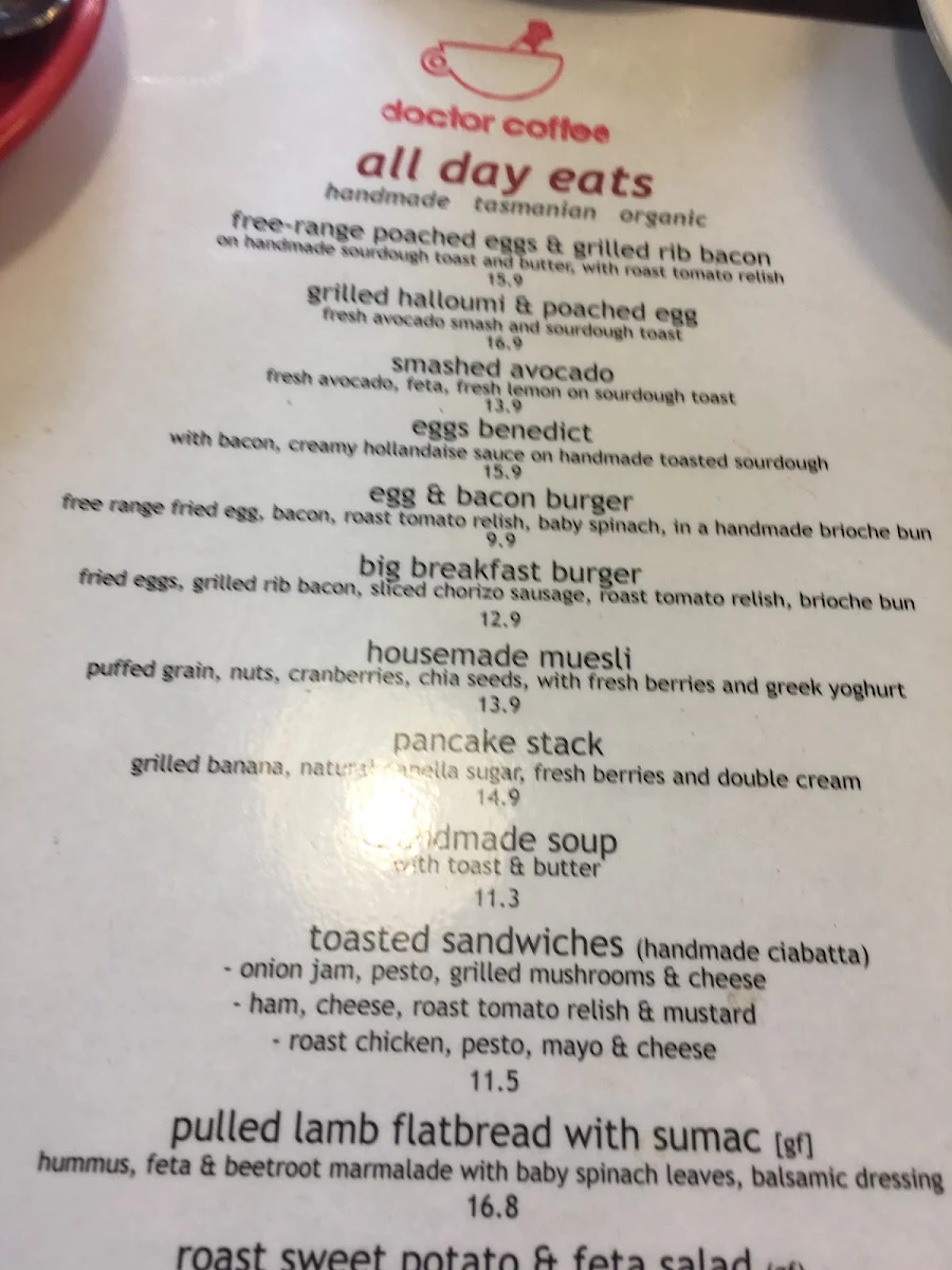 Menu, Doctor Coffee