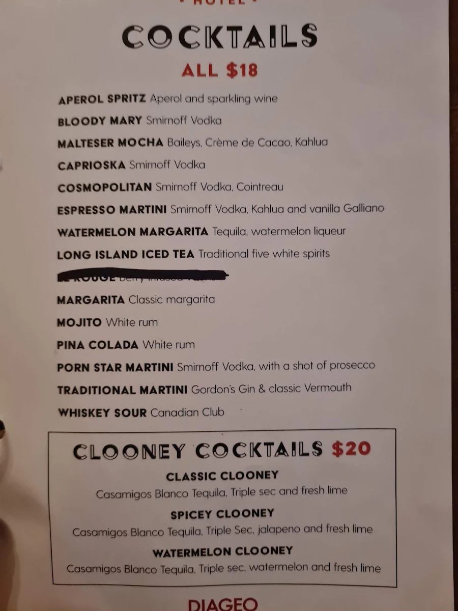 Menu, Colombian Hotel
