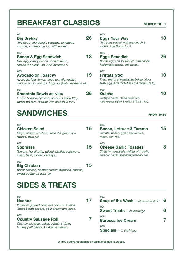 Menu, 2B Nourished Kapunda