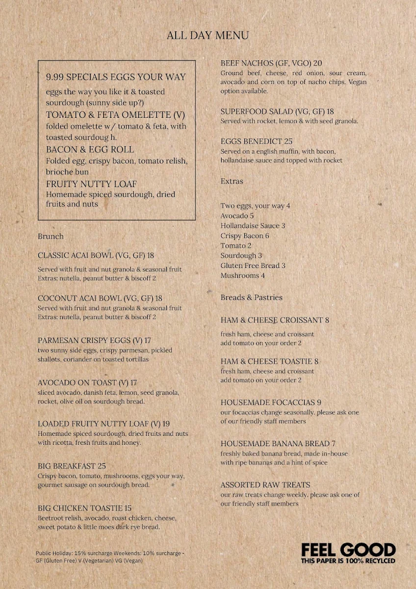 Menu, 2B Nourished Kapunda