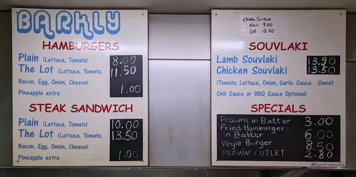 Menu, Fish on Barkly