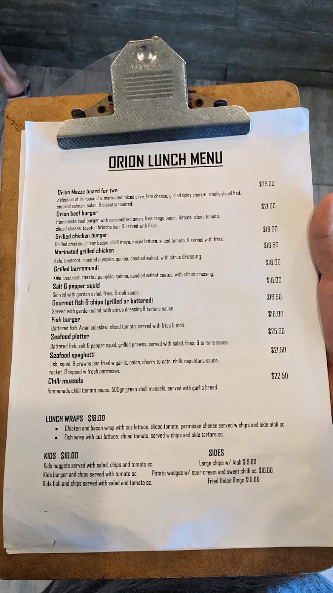 Menu, Yanchep Beach Lagoon Cafe