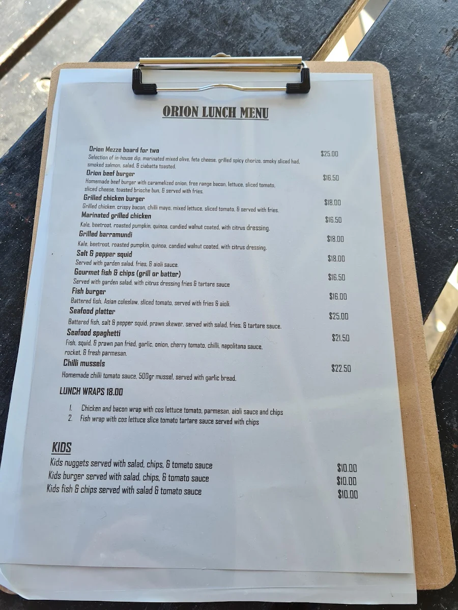 Menu, Yanchep Beach Lagoon Cafe