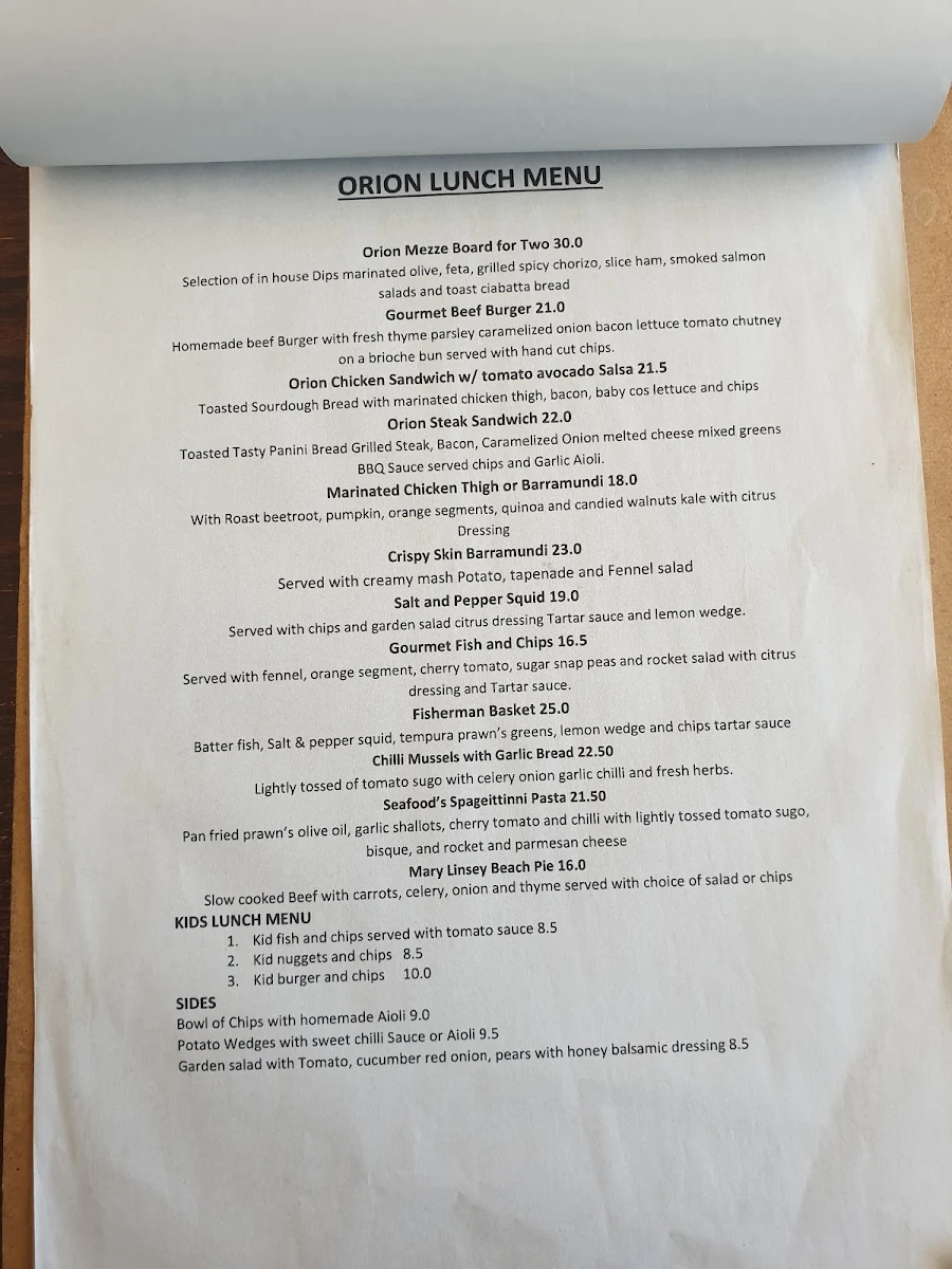 Menu, Yanchep Beach Lagoon Cafe