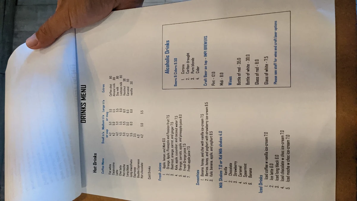 Menu, Yanchep Beach Lagoon Cafe