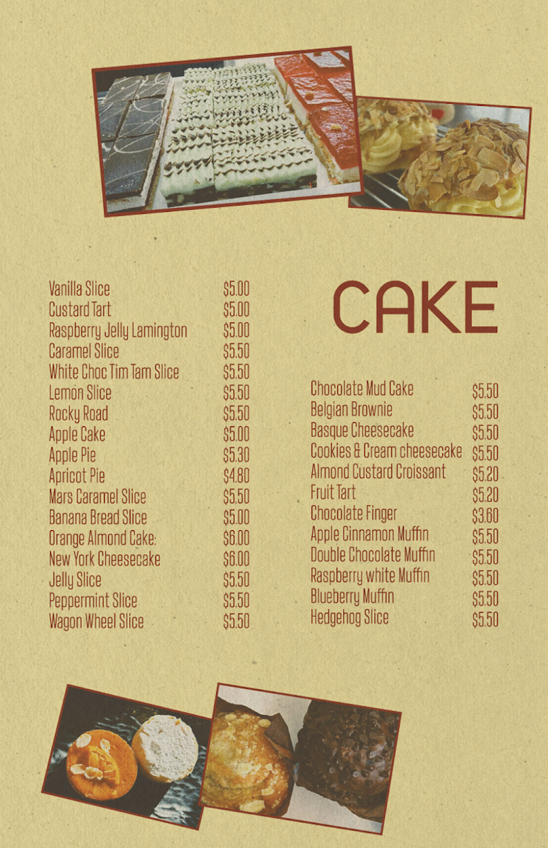 Menu, Mitcham Bakery & Cakes