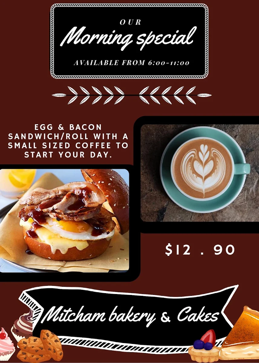 Menu, Mitcham Bakery & Cakes