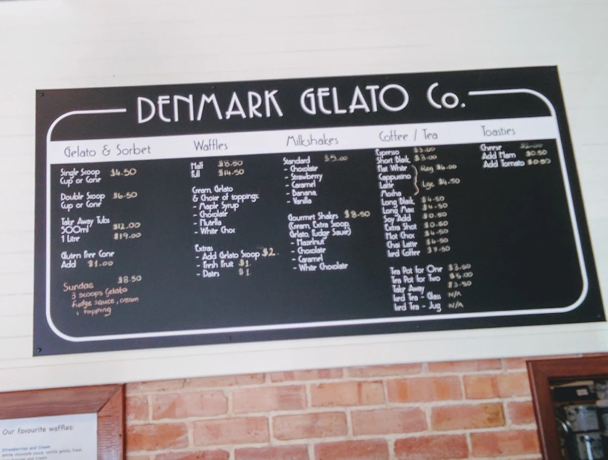 Menu, Denmark Dairy Co.