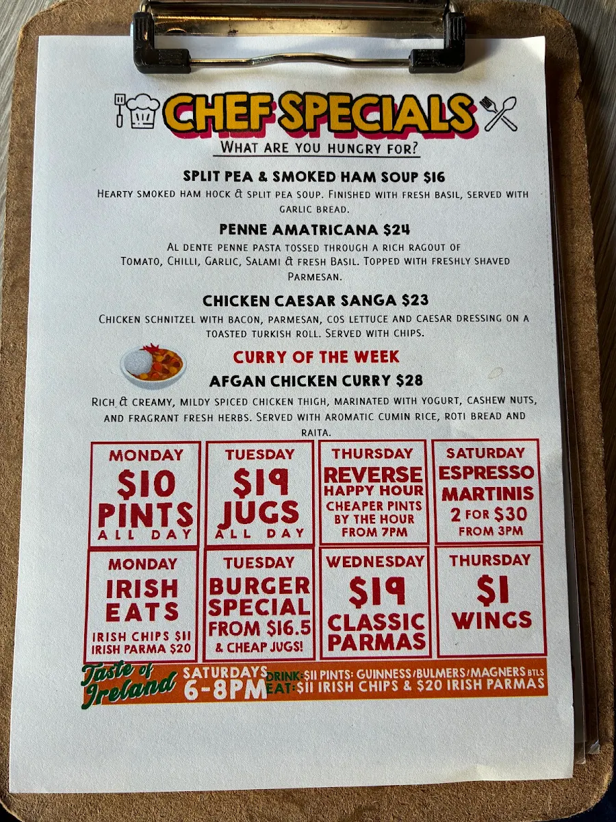 Menu, Inkerman Hotel