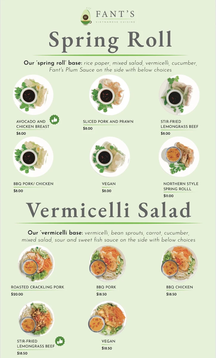 Menu, FANT'S
