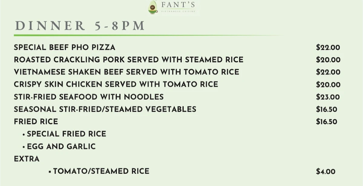Menu, FANT'S