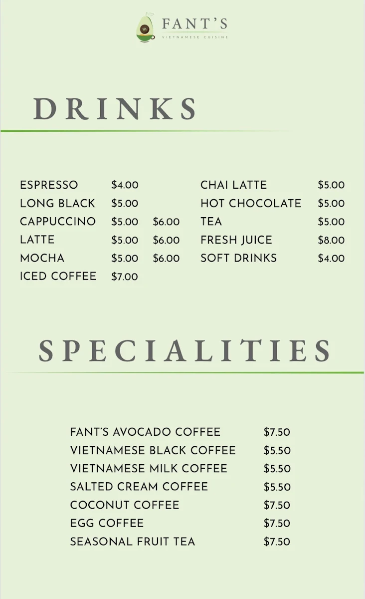 Menu, FANT'S