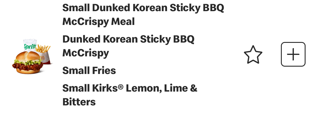 Menu, McDonald's Currambine