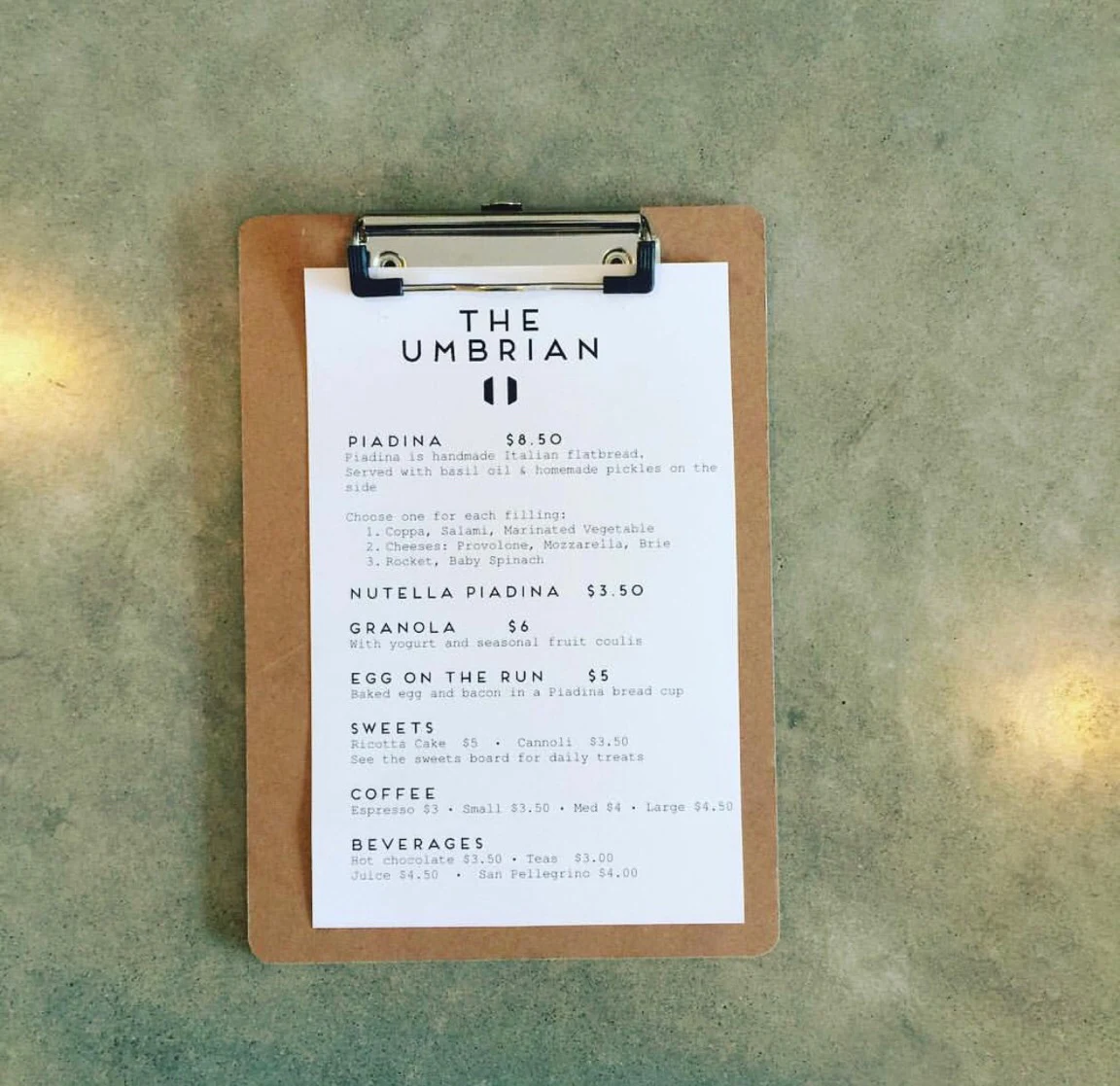 Menu, The Umbrian