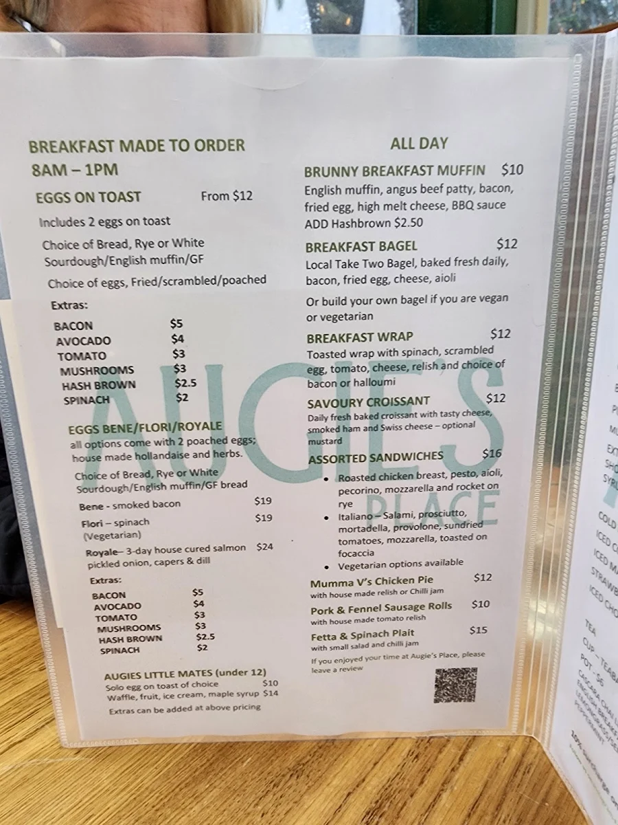 Menu, Augie's Place - Dog Friendly Cafe & Licenced Bar