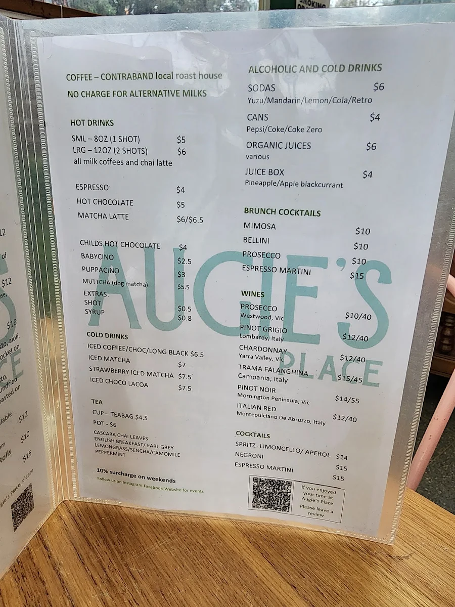 Menu, Augie's Place - Dog Friendly Cafe & Licenced Bar