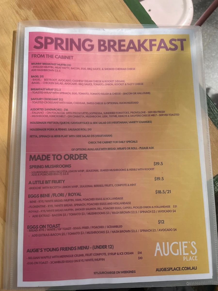 Menu, Augie's Place - Dog Friendly Cafe & Licenced Bar