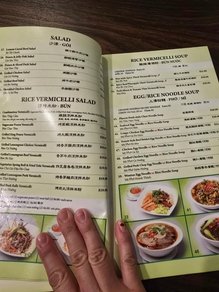 Menu, Rice Paper Vietnamese Cuisine