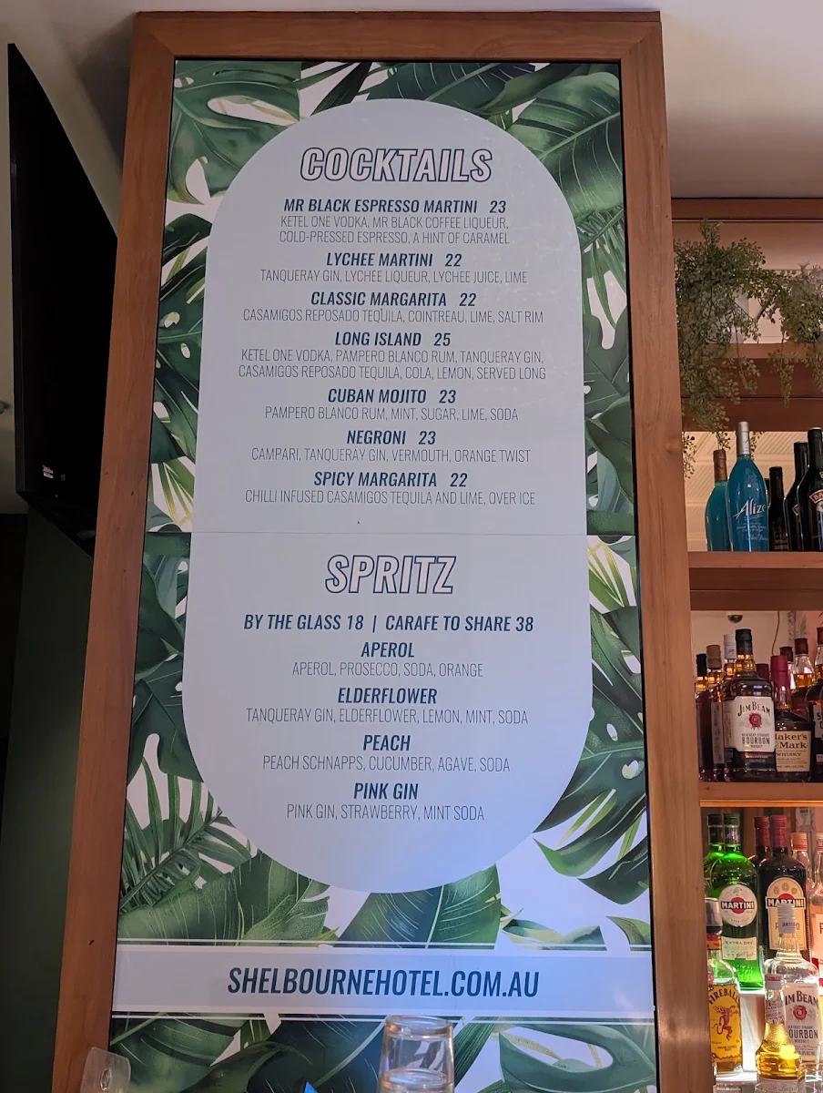 Menu, Shelbourne Hotel