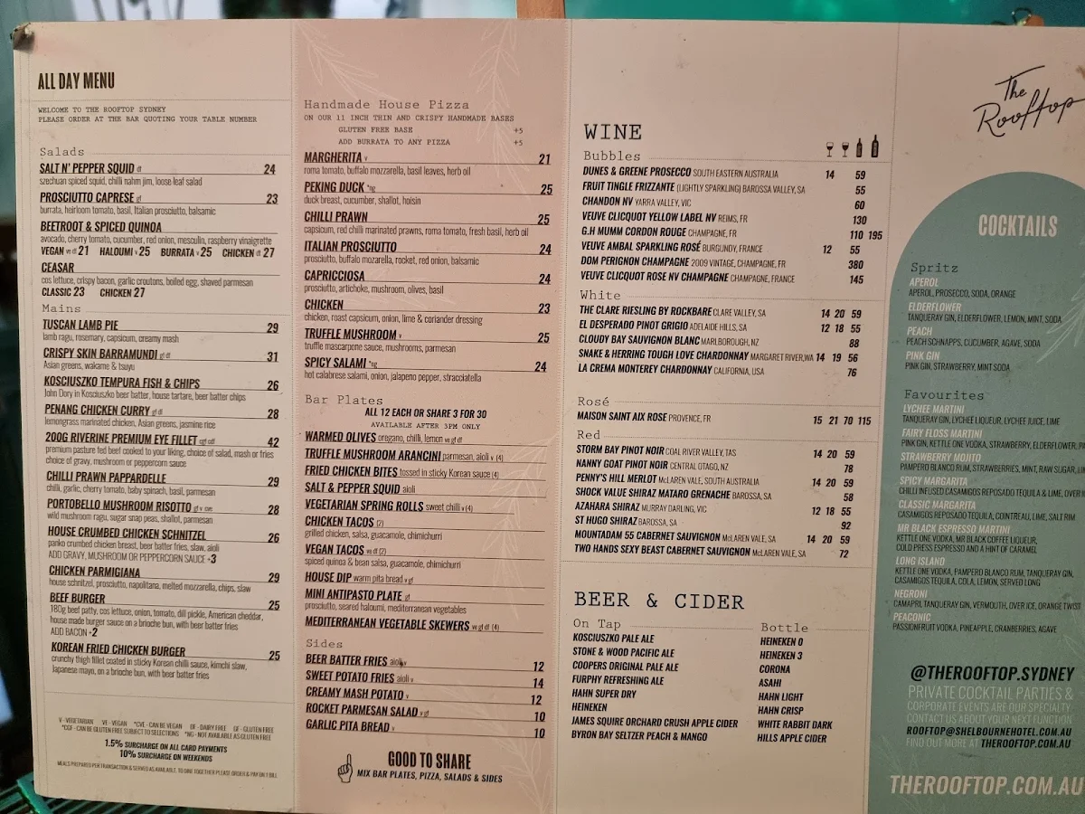 Menu, Shelbourne Hotel