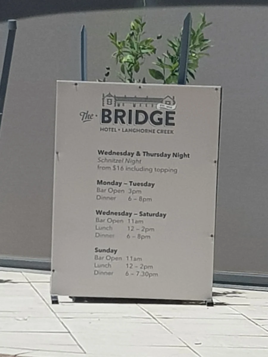 Menu, Bridge Hotel | Langhorne Creek