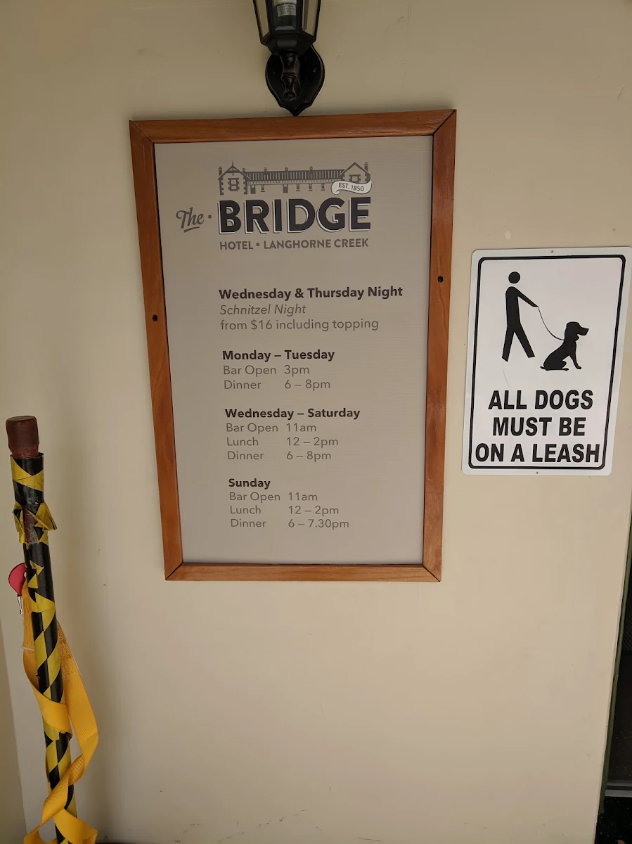 Menu, Bridge Hotel | Langhorne Creek