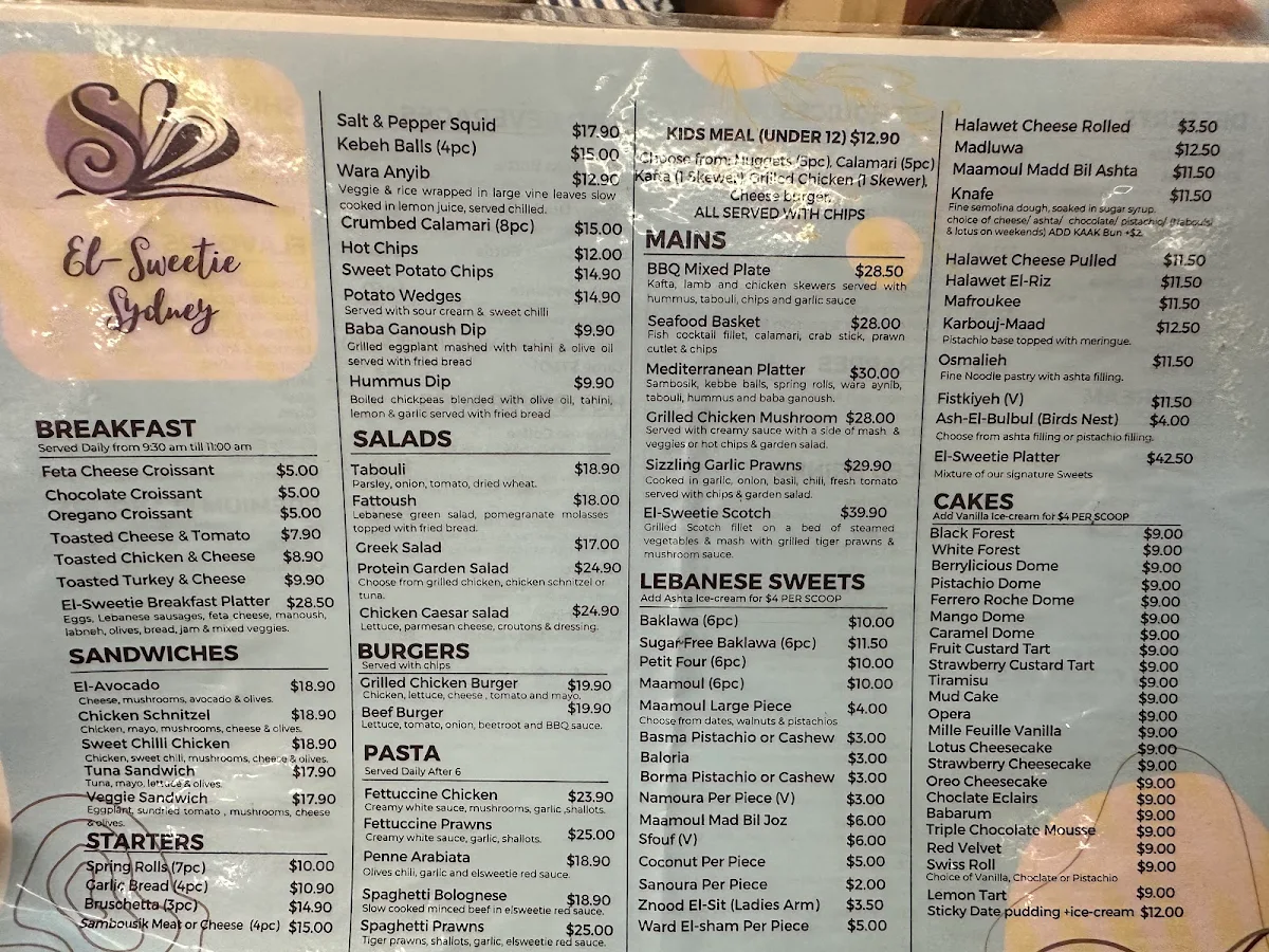 Menu, El Sweetie Granville