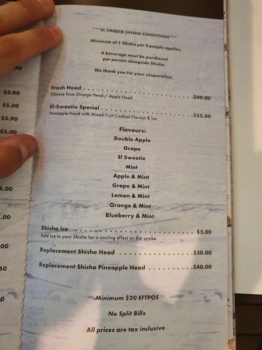 Menu, El Sweetie Granville